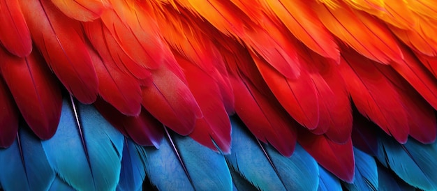 Photo vibrant texture of scarlet macaw plumage