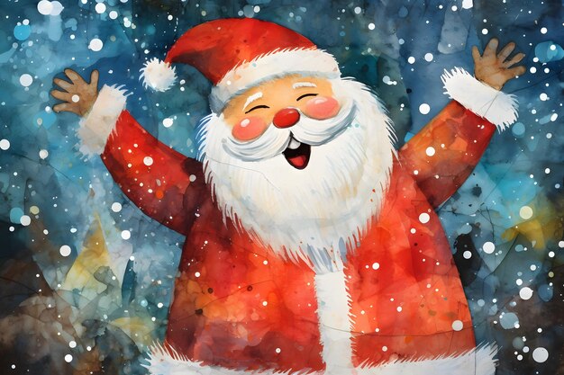 Foto illustrazione vibrante e texturata di un babbo natale ciccione, ottima per i progetti natalizi