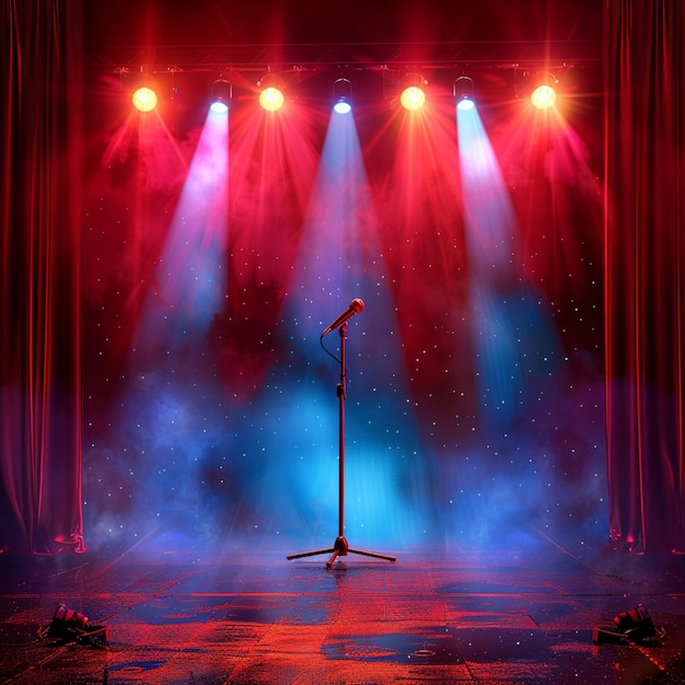 Photo vibrant theatre performance colorful spotlights microphone add elegance for social media post size