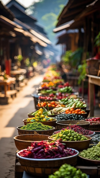 A vibrant traditional market in Indonesia