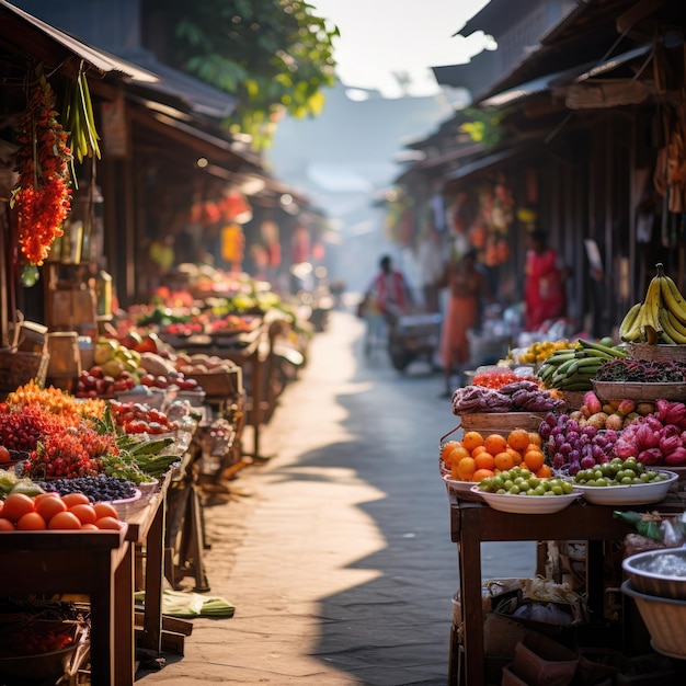 A vibrant traditional market in Indonesia