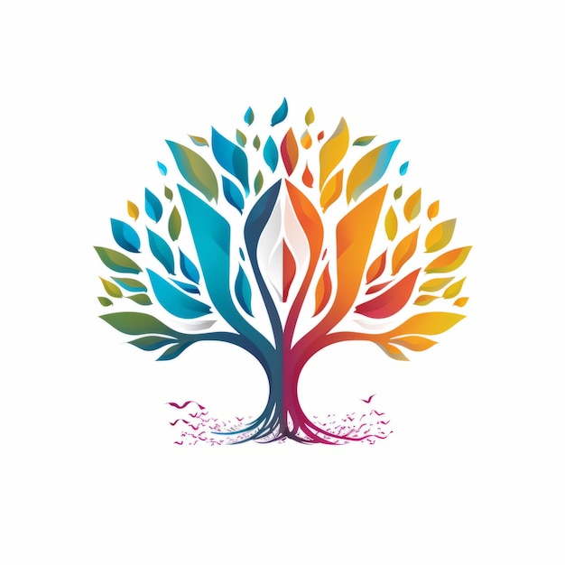Foto vibrante albero della vita simbolo colorato in materiale organico e illustrazioni di libri di fiabe