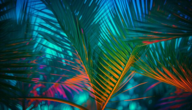 Vibrant tropical backdrop with striped palm tree and fresh growth generated by artificial intelligence