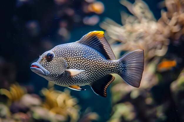 Vibrant Tropical Fish Swimming in Coral Reef Aquarium with Marine Backdrop for Nature Backgrounds