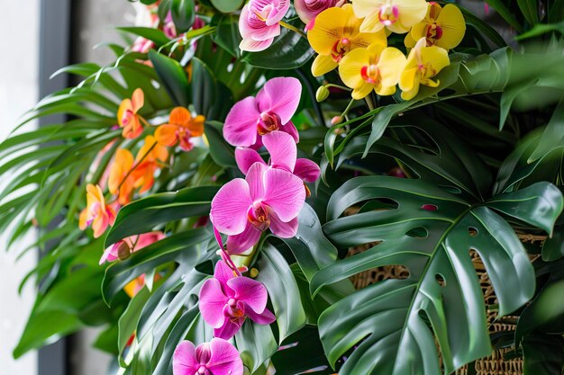 植物 の 上 で 活気 の ある 熱帯 の 花