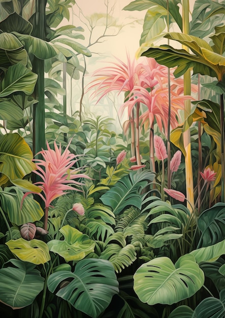 Vibrant Tropical Foliage in Green and Yellow