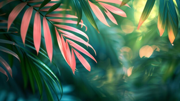 Photo vibrant tropical foliage on a peachy background generative ai