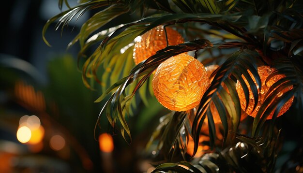 Photo vibrant tropical forest illuminated by glowing electric lamps generated by ai