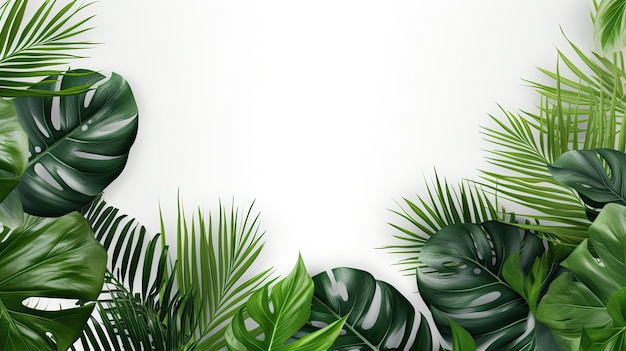 vibrant tropical leaves against a clean white background The composition embody a minimalistic exotic concept leaving ample space for text or design element