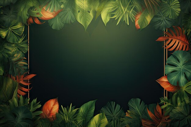 Photo vibrant tropical leaves forming a border with a frame copyspace