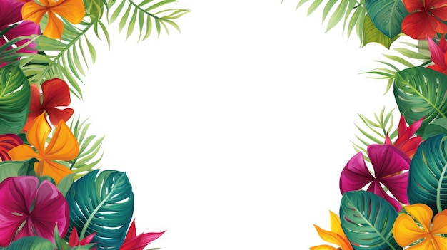 Photo vibrant tropical leaves frame on white space