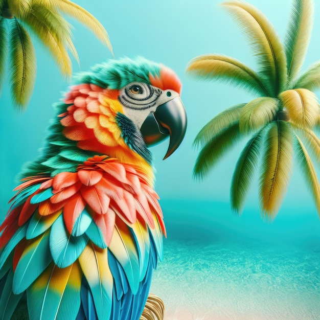 Foto il pappagallo tropicale vibrante con le palme