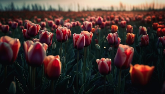 Vibrant tulip blossom in nature formal garden generated by AI