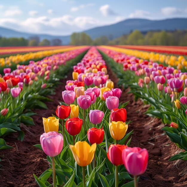 Foto campi di tulipani vivaci