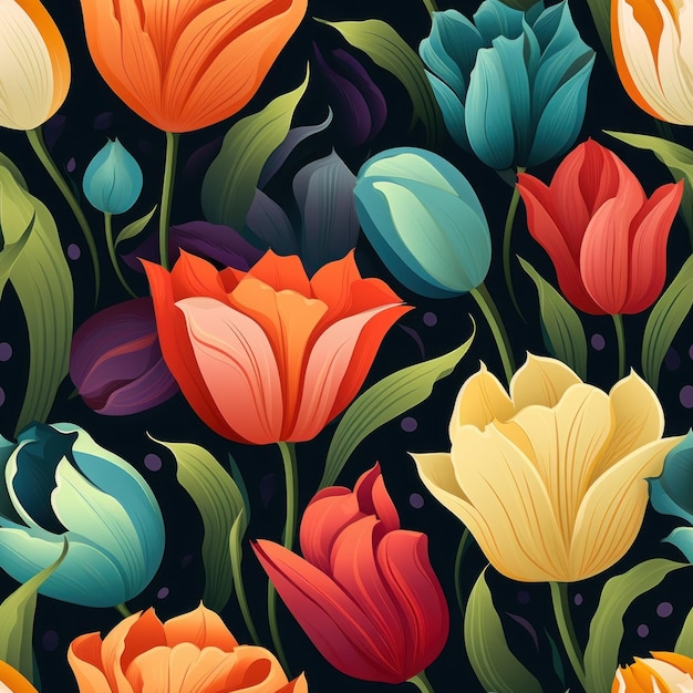 Vibrant Tulip Flower Pattern Tile AI Generated AI Generated