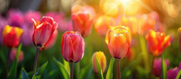 Photo vibrant tulip garden during the spring season