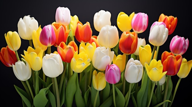 Vibrant tulips on a dark background