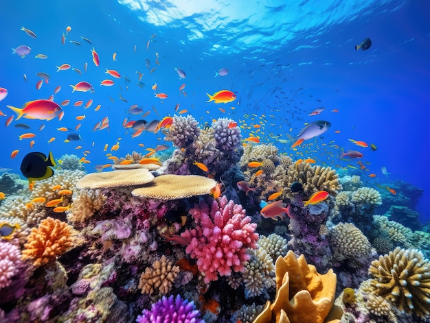 Живые подводные коралловые рифы с тропическими рыбами