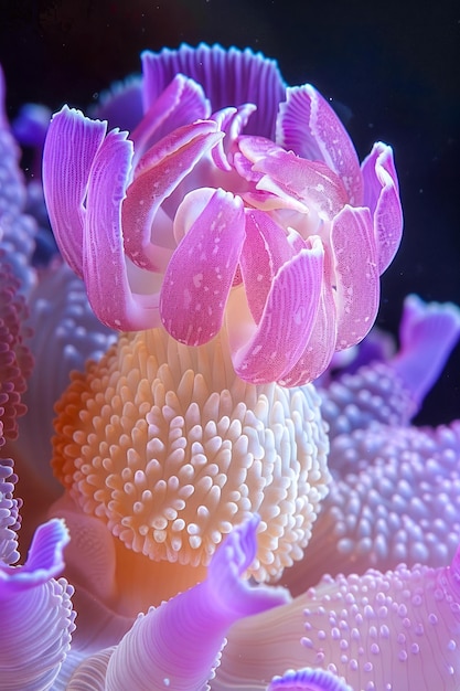 Живая подводная сцена, изображающая изысканную фиолетовую морскую анемону в ее естественной среде обитания