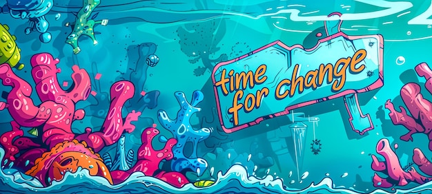 Vibrant underwater scene with time for change sign