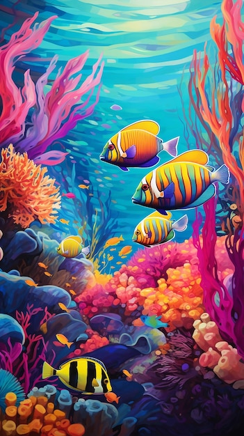 Vibrant Underwater Symphony Multicolored Fish in Coral Reef