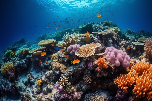 Живой подводный мир с красочной морской жизнью и коралловыми рифами, созданными с помощью генеративного ИИ