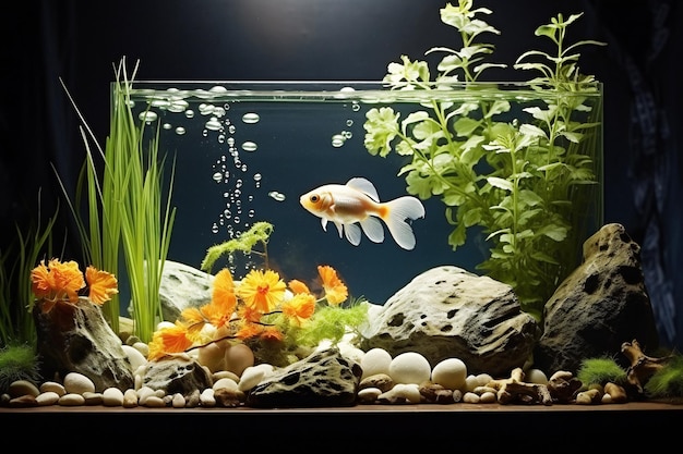 Vibrant Underwater World with Goldfish Plants and Serene Aquatic Environment Generative AI