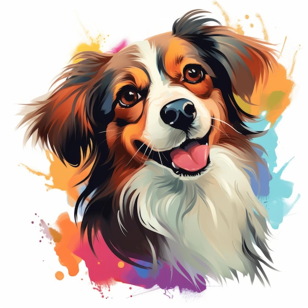 Vibrant Vector Een schoon en levendig olieverf schilderij van een schattige hond op een witte achtergrond