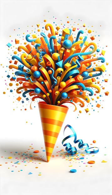 Foto vibrante illustrazione vettoriale di un party popper pieno di confetti e strisce colorate