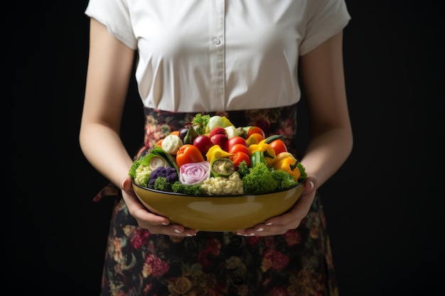 Photo vibrant vegetable salad captured by a beige apron wearer ar 32
