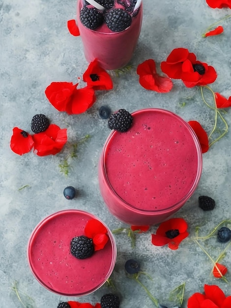 Vibrant vertical shot of a freshly blended black berry shake