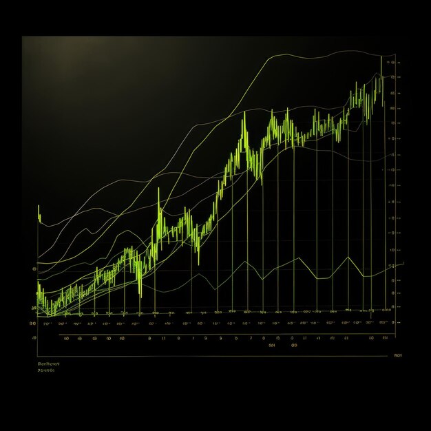 Foto immagini vivaci il grafico dei prezzi verde acido lineare dipinto su un'elegante tela nera