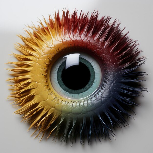 A vibrant and vivid closeup of an eye on a clean white background