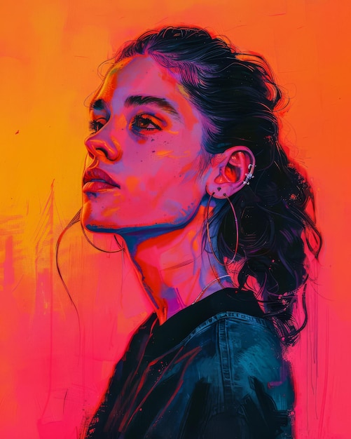 Vibrant vrouwportret met gedurfde kleuren