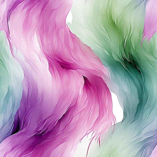 Vibrant wallpaper with purple and green feathers in a fluid design tiled