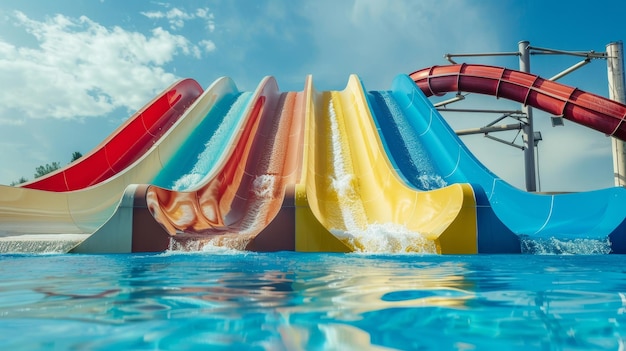 Photo vibrant water slides provide family entertainment on a sunny day at the waterpark