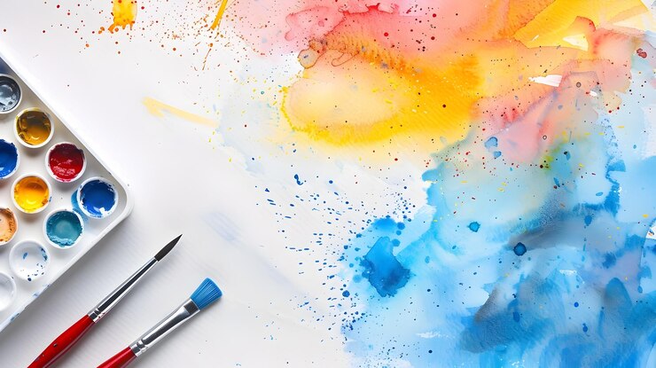 Vibrant Watercolor Abstract Expressions on Art Paper descriptionThis image showcases a captivating