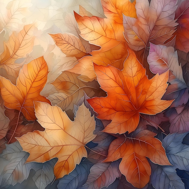 Vibrant Watercolor Autumn Leaves Ethereal Illustration