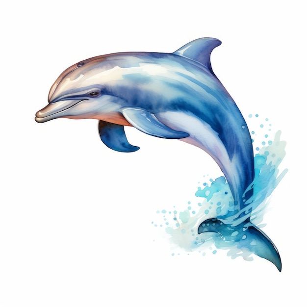 Vibrant Watercolor Dolphin Illustration On White Background