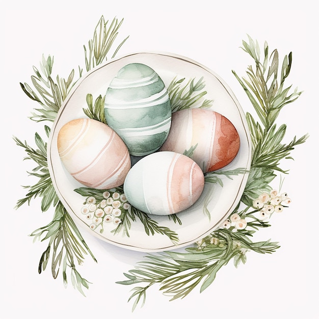 Живые акварельные пасхальные яйца на белом фоне
