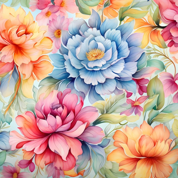 Vibrant Watercolor Floral Backgrounds in Detailed Shading Style