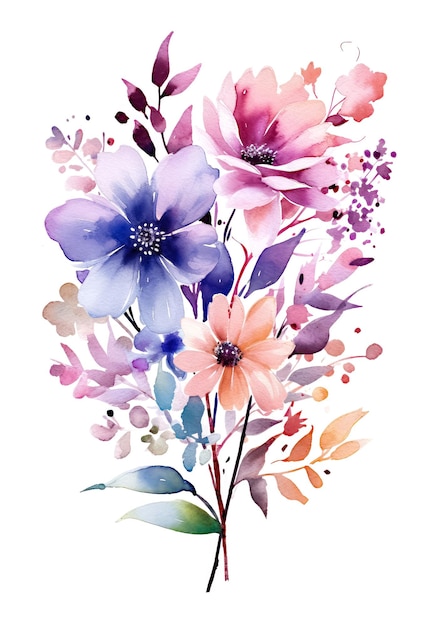 Vibrant Watercolor floral illustration for wedding invitation cards