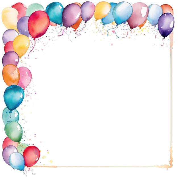 Photo vibrant watercolor illustration featuring a colorful frame of festive party balloons