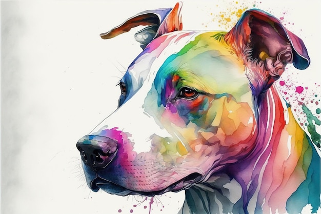 Vibrant watercolor painting abstract art of vivid pitbull dog