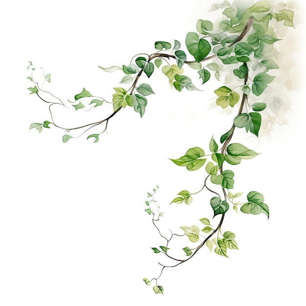 Photo a vibrant watercolor painting capturing the beauty of a lush vine with vibrant green leaves