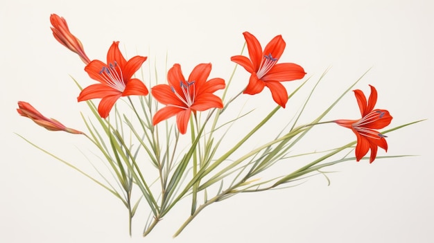 Vibrant Watercolor Painting of Hesperantha Coccinea on White Canvas AI Generated