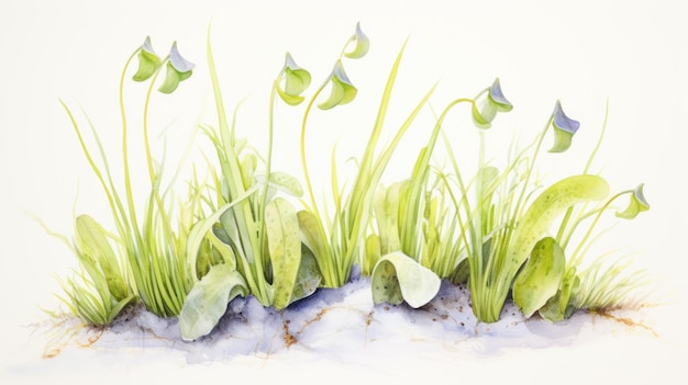 Vibrant Watercolor Painting of Utricularia Menziesii on White Background AI Generated