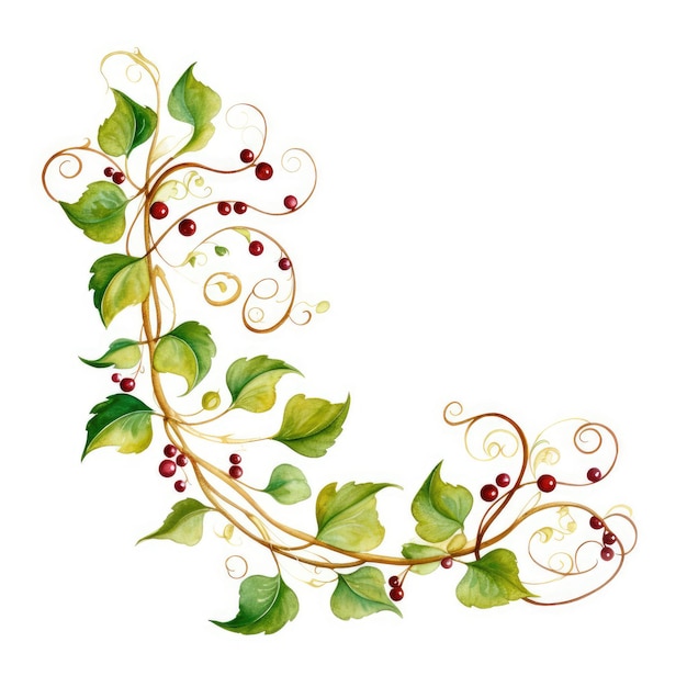 Photo a vibrant watercolor painting of a vine with lush berries and vibrant leaves