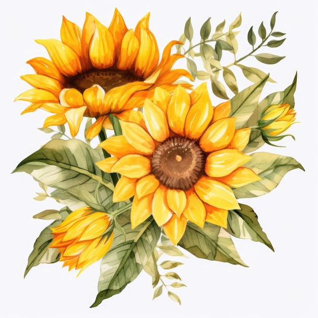 Vibrant Watercolor Patchwork Sunflowers Beautiful Clipart in PNG Format