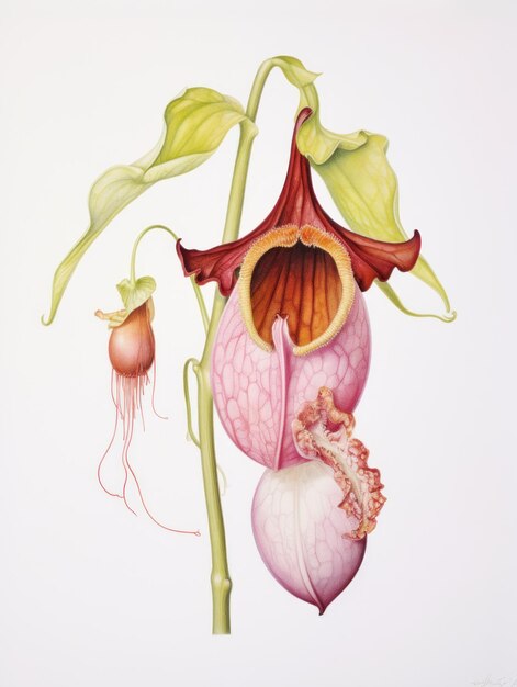 Photo vibrant watercolor portrayal of nepenthes attenboroughii flower on white canvas ai generated